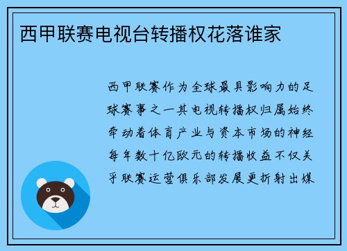 西甲联赛电视台转播权花落谁家